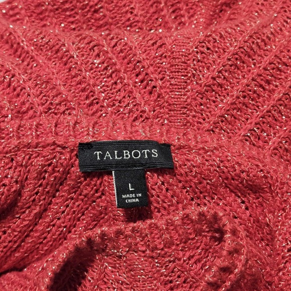 Talbots Short Sleeve Sweater Sz L Knit Red Gold Metallic Top - Picture 5 of 9